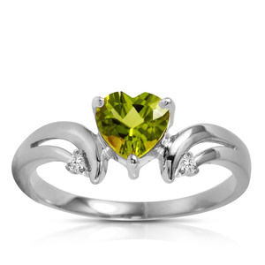 14K. SOLID GOLD RING WITH DIAMONDS & PERIDOT (White Gold)